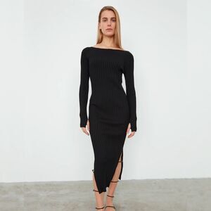 Toteme Dress Ribbed Knit Black Long Sleeve Orville Midi Dress‎ Size Medium